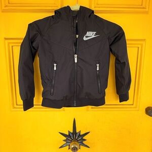 Nike Black Hooded Windbreaker Jacket with White Logo